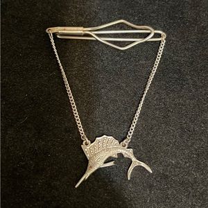 🎣 Vtg Sterling Hanging Sailfish/Marlin Mens Tie Bar